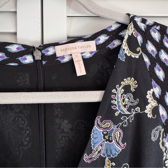 Rebecca Taylor Silk Blend Paisley Dress Black Ruffle Flutter Sleeve Size 8 - Picture 7 of 13